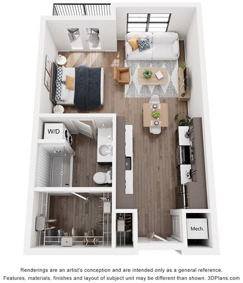 studio floor plan at Artisan Flats in Birmingham, AL